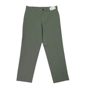 Uniqlo Smart Ankle Pants Mens Large Olive Tapered Flat Front Stretch Chinos